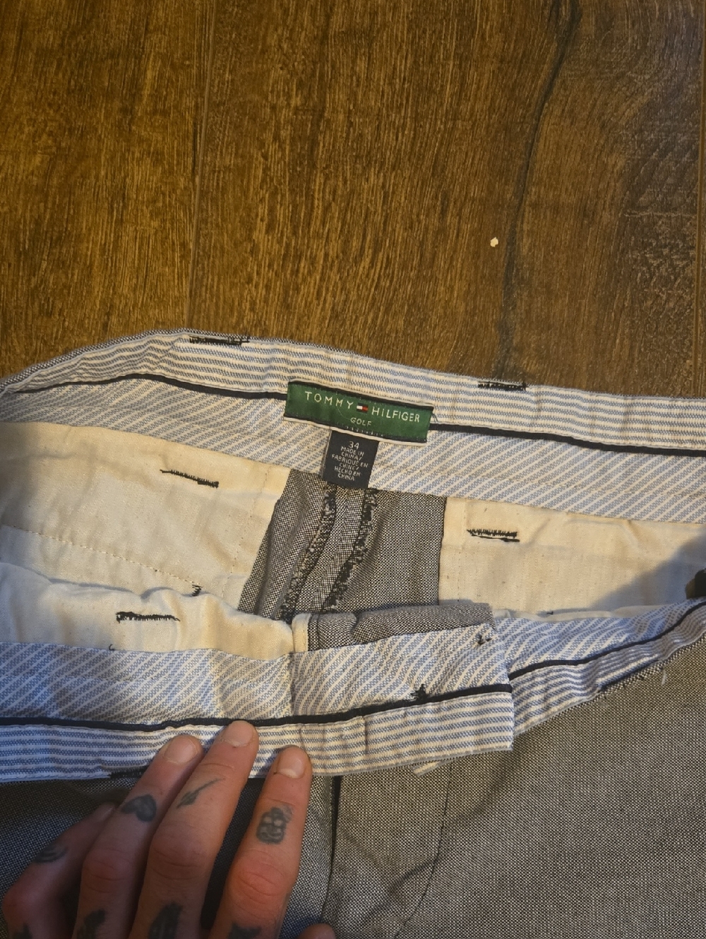 Tommy Hilfiger Men’s Gray Chinos with Light Blue Stripe Waistband
